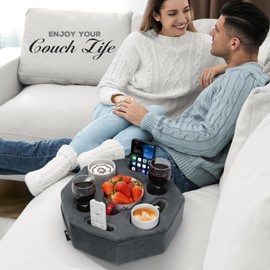 Couch Cup Holder Pillow,Couch Drink Holder,Octagon Couch Caddy for Coffee Cup,Phone,Remote,Couch Cup Holder Tray for Bed,Car,Sofa,Table