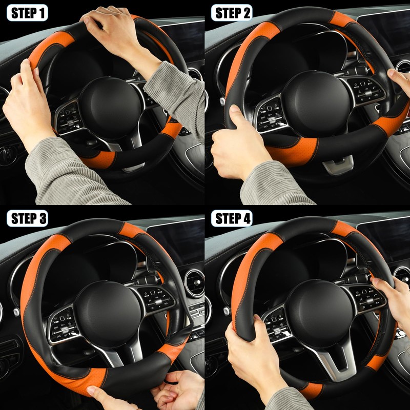 Binsheo Microfiber Leather D Shaped Steering Wheel Cover, Breathable, Anti