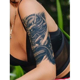 tuzuru Tattoo Stickers Set of 3, 5.9 x 8.3 inches (15 x 21 cm), Dragon Stickers, Tattoo Stickers, Waterproof, Arm, Leg, Back, Bonus Bonus