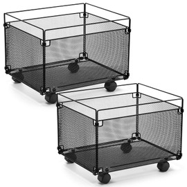 Harloon 2 Pack Mesh Rolling File Carts with Wheels Hanging Files Metal File Crate Organizer Black Rolling File Organizer Foldable Storage Cart Box for Folders Office Supplies, Black, 15" x 13" x 10"