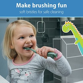 Dr. Brown's - cepillo para polvo de dientes para bebés y niños pequeños, dinosaurio verde y naranja, paquete de 2, 1-4 años
