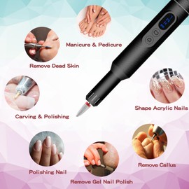 Pinkiou Electric Nail File,Nail Files for Acrylic and Gel Nails Professional Electric Manicure Pedicure Kit Electric Nail Drill 20000 RPM,Adjustable Speed File for Nails for Beginner