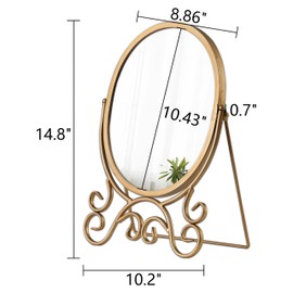 Sintosin Vintage Gold Standing Mirror 10 X 15 Inch, Metal Framed Oval Table Mirror, Antique Makeup Mirror with Stand for Desk, Vanity Mirrors Tabletop for Living Room Bathroom Bedroom Shelf