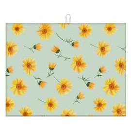 Dish Drying Mat 18×24 Inch Extra Large Absorbent Kitchen Drying Pad with Cute Daisy Patterns-Quick Dry/Machine Washable