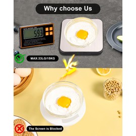 Geteilt Küchenwaage Edelstahl,Küchenwaage Digital, Neu Aufgeteiltes Design Küchenwaage 15kg Hochpräzise 1g, 7 Maßeinheiten, Mit Separatem LCD-Display, Zählfunktion und Tara Funktion