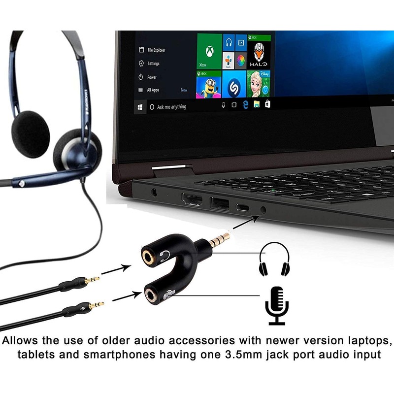 3.5mm Audio Jack to Headphone and Microphone U Splitter Converter