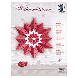 Ursus 33810000 - Weihnachtsstern, rubinrot, Set zum Basteln von einem Weihnachtsstern, Durchmesser ca. 30,5 cm, einseitig bedruckt mit Pearl Effekt, gelasert und genutet, inklusive Bastelanleiting