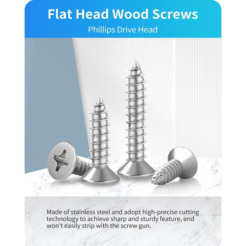 DIVANC 550Pcs 304 Stainless Steel Wood Screws Assortment Kit, Phillips