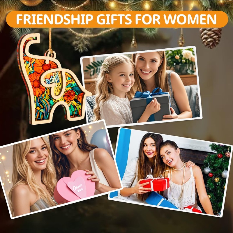 Friendship Gifts Sisterhood Elephant, Wooden Elephant Ornament with Story Card,