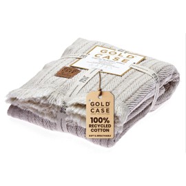 Gold CASE Throw Blanket for Couch - 100% Recycled Cotton 50x60 - Vintage Throw Blankets for Living Room, Bed, & Outdoor - Decorative Boho Blankets & Throws - Couch Throw Blanket - Beige