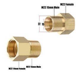 Pressure Washer Coupler, M22 15mm Male Thread to M22 14mm Female Fitting, 4500 PSI.