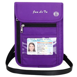 Tyuodna Neck Pouch with Viewing Window, Passport Bag with RFID, Travel Document Pocket for Men and Women, Travel Document Organiser for Cash, Cards, Keys and Passport, Purple, leisure