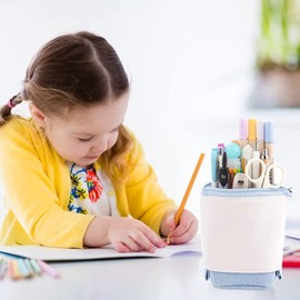 Cute Pencil Case, OLIYuMi Telescopic Pencil Pouch Stand Up Pencil Case Pencil Storage Box Stationery Organizer Makeup Bag with Zipper Closure for Student Office College Boys and Girls (Blue DIY)