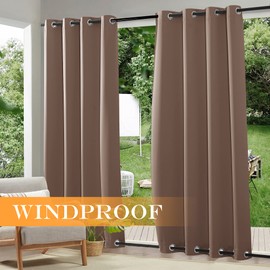 RYB HOME Windproof Outdoor Curtains - Waterproof Blackout Shade Thermal Insulated Drapes for Patio Screen Porch Gazebo Canopy Pergola Garage Sun Room, 52 Width x 72 Length, 2 Panels, Mocha