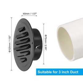 PATIKIL 3" Round Air Vent Cover, Stainless Steel Louvered Wall Inlet Outlet Grill Screen Mesh Ducting Soffit Vent with Screws for Ventilation, Black