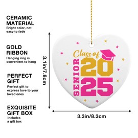 Class of 2025 Graduation Keepsake - Ceramic Heart Ornament for Women, Daughter, Granddaughter - Pink