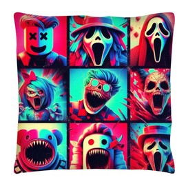 The Beach Stop Scary Character Horror Themed Accent Cushion Cover | Spooky Home Decor Inspo | Gift Idea for Men & Women | 45x45cm 18x18” | Horror Collage