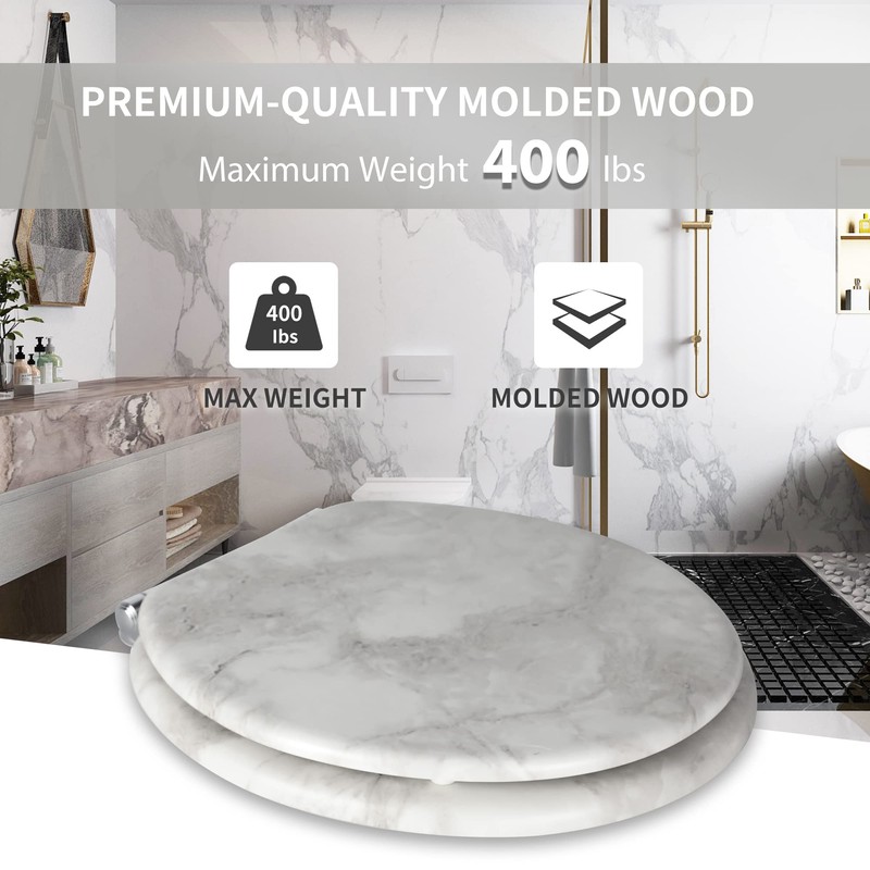 Angel Shield Marble Toilet Seat Durable Molded Wood with Quiet