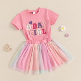 Kayotuas Toddler Baby Girl Birthday Outfit Birthday Girl T Shirt Tutu Tulle Skirt Set Happy Birthday Dress Clothes for Kids (Pink, 4-5T)