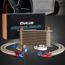 G-PLUS 10 Row AN10-10AN Aluminum Universal Engine Transmission Oil Cooler Kit Oil Filter Relocation Kit