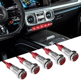 5PCS 6MM 1/4"LED Indicator Light, AC/DC 12-24V Waterproof IP66 Metal Signal Lamp, Metal Indicator with 145mm Wire, Automotive LED Indicator Light Replacement for Pilot Dash Cars Trucks Boats (Red)