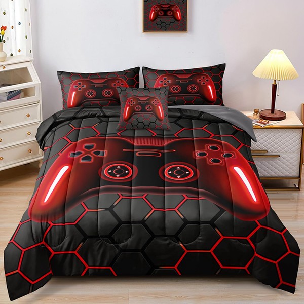 BDUCOK 6 Pieces Boys Bedding Set Gamer Bed in A