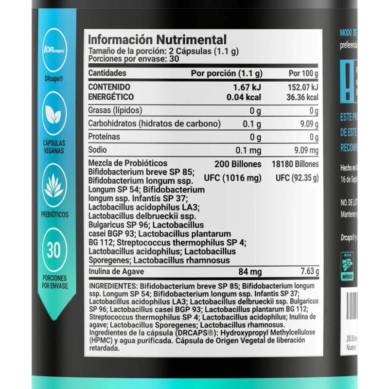 200 Billones De Probióticos 60 Cápsulas Con 11 Cepas B