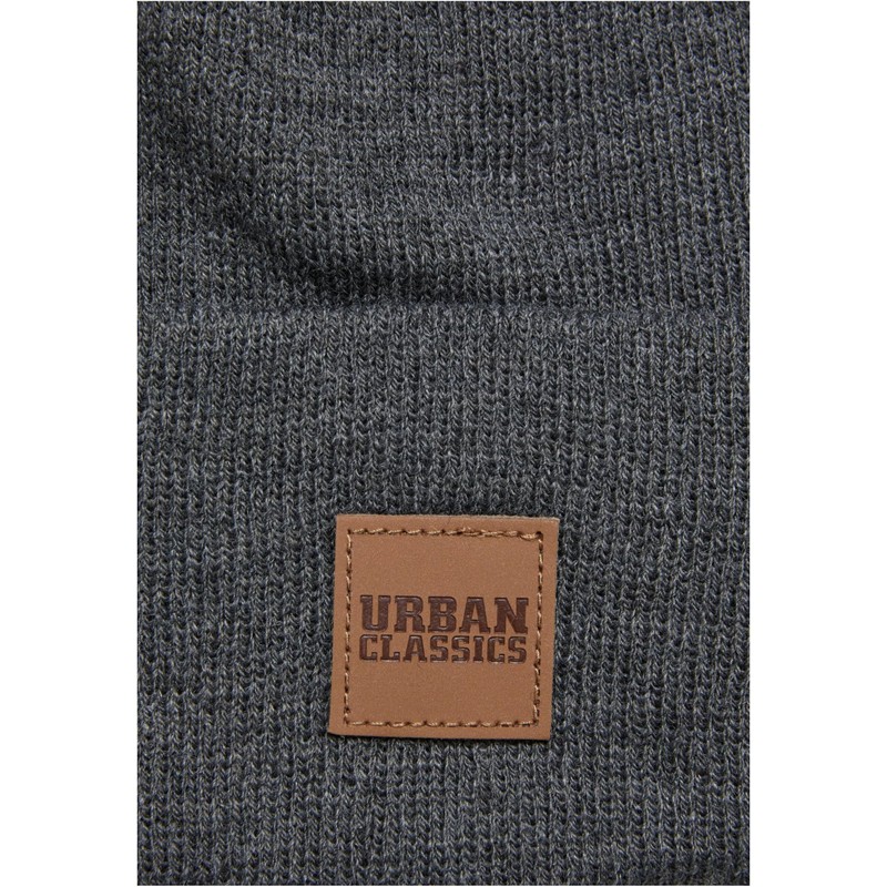 Urban Classics Synthetic Leatherpatch Long Beanie, Charcoal, One Size