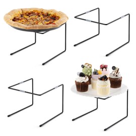 PUERSI 4 PCS Pizza Stand Holder with Non-Slip Pads, Black Metal Pizza Pan Display Stands, Food Platter Riser Serving Tray for Party Wedding