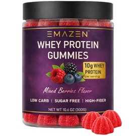 EMAZEN Whey Protein Gummies, Sugar Free, Low Carb Keto Snacks | High Protein Bars Alternative & Healthy Snacks | Low Calorie Gummy Candy, Mixed Berries Flavor | 10g per Serving