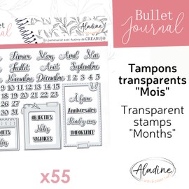 Aladine Stamp Set, Black, Clear Month Organization, Hundreds of Designs, Ideal for Bullet Journal, Notebooks, DIY Crafts, Wide, Acrylic, Rectangular