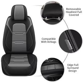 YORKNEIC Seat Covers Fit for Hyundai Santa Cruz 2022-2025 Front Seat Covers Leather Vehicle Seat Cushion for Santa Cruz with Airbag Compatible(2 Seats,Black&Grey)