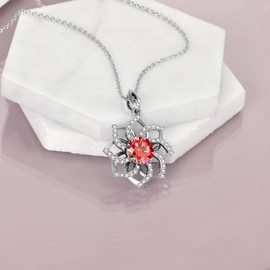 VENACOLY Lotus Flower Necklace Sterling Silver Birthstone Pendant Blooming Flower Spiritual Yoga Gifts for Women (01-January)