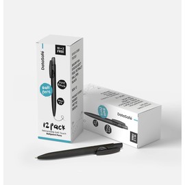 Datasafe Retractable Clicky Ballpoint Writing Pens, Black Casing, Medium Point (1.0 mm) with Soft Touch (12 Count (Pack of 1), Black)