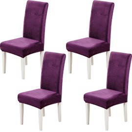 Xundefeng Soft Velvet Dining Chair Covers for Dining Room Set of 4 Pack Slipcovers Chairs Cover Stretch Slipcover, Purple
