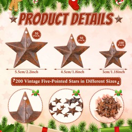Photect Pack of 200 Mini Metal Rustic Stars for Crafts Small Christmas Metal Stars 3D Stars Vintage Mini Star Ornaments with Hole Hollow Back 1.2/1.8/2.2 Inches (Rusty)