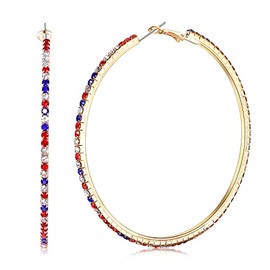 BSJELL Large Hoop Earrings for Women Rhinestone Crystal Big Circle Hoops Stud Earrings Fashion Bridal Wedding Jewelry,Gold/Rose Gold/Silver Plated (Flag-70mm)