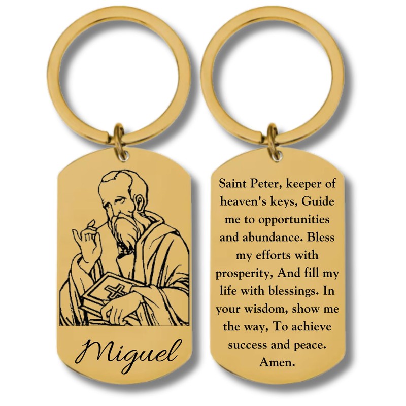 Saint Peter, Abundance Prayer, Stainless Steel Rectangular Engraved Keychain