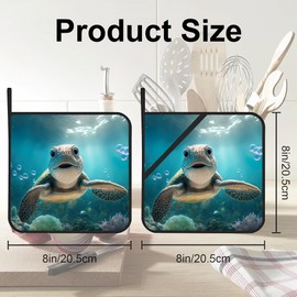 3D Cute Turtle Smiling Pot Holders - Heat Resistant Set of 2 Oven Hot Pads for Cooking, Baking, BBQ Gifts for Women