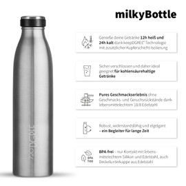 720°DGREE Stainless Steel Drinking Bottle ‘milkyBottle’ – 500 ml – Perfect for Children, BPA-Free, Leak-Proof, Suitable for Carbonated Drinks – Small Thermos for Carbonated Drinks, Sports, School,