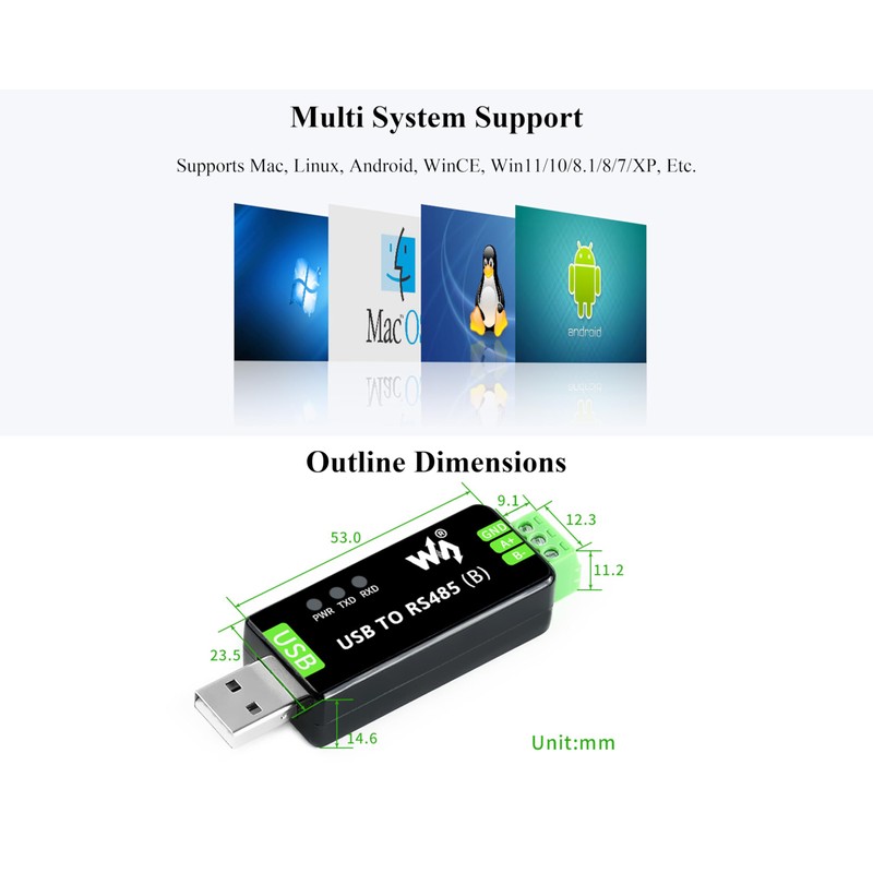 Wonrabai Industrial USB to RS485 Bidirectional Converter with Original CH343G,