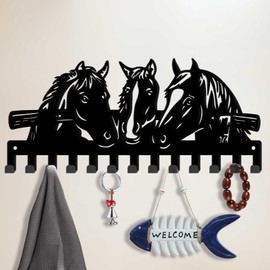 SUPERDANT Key Holder with Horse Motif Wall Mount Key Hanger with Farm Animals 13 Hooks Farmhouse Key Holder Key Rack Key Hook for Dog Lead Key Organiser