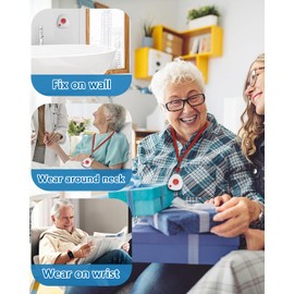 WNKRUN Emergency Button for Seniors, Wireless Paramedic Call System, Home Emergency Call, Care Call Set, In-House Emergency Call, Fully Waterproof with 1 Bracelet Receiver and 5 Call Buttons [M2WH]