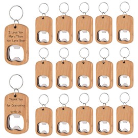 Frinnovan 15 Pack Wood Bottle Opener Wooden Keychain Bottle Openers Blanks Wood Engraving Key Chains Key Tag for Home Kitchen Party Gift DIY Crafts
