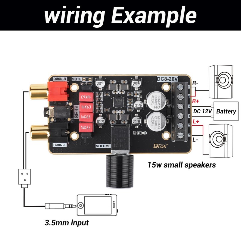 DROK 15W+15W 2.0 2pcs 12V Amplifier Board, Dual Channel Audio