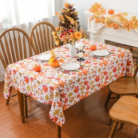 Siilues Fall Tablecloth 60 x 84 Inch, Fall Decorations for Home Waterproof Leaves Fall Table Cloths Seasonal Thanksgiving Decor Scallop Edge Table Cover Dining Table Decorations
