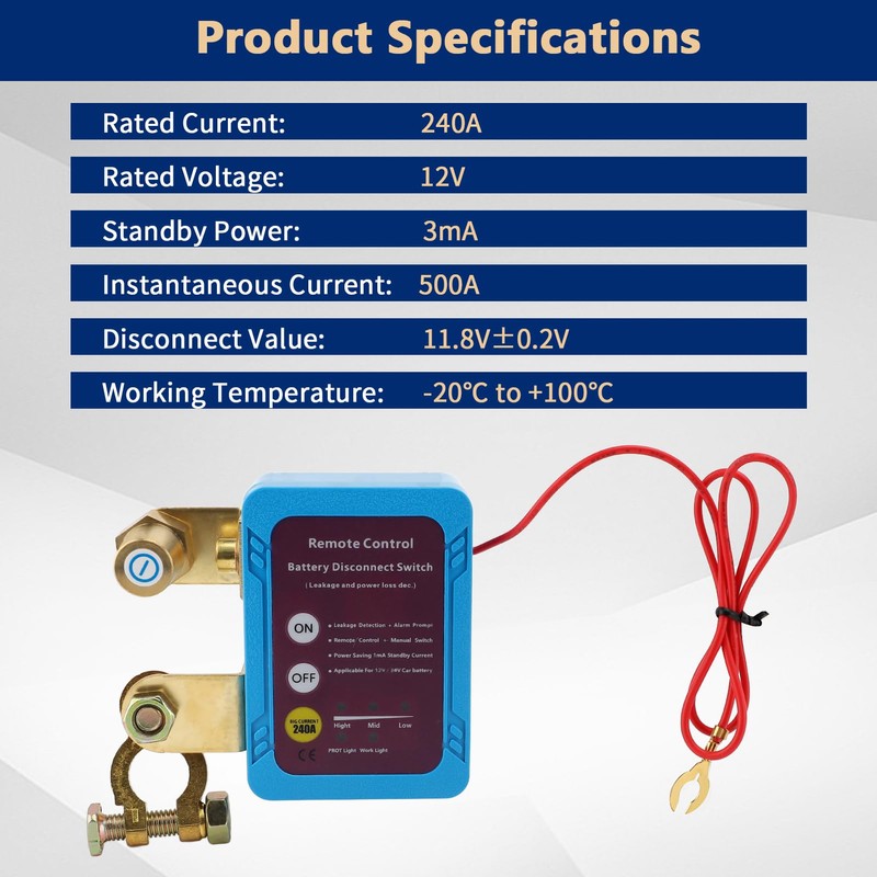 12V 240A Remote Kill Switch for Car, Remote Battery Disconnect,