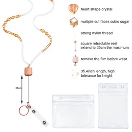 JoMeng Long Lanyard for ID Badge,Cute Teacher ID Lanyard for Girls Women with Horizontal & Vertical ID Holder,Pretty Counselor Neck Lanyard Gift with Retractable Reel(White)