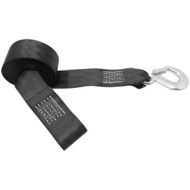 CustomTieDowns 2 Inch Boat/Winch Strap. 1 Inch Flat Sewn Loop On One End. Stainless Steel Forged Snap Hook On Opposite End. Strap Length 16 or 20 Ft. Black Polyester Seatbelt Webbing. (16 Feet)