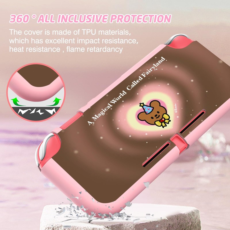 DLseego Case for Switch Lite,Lovely Bear Heart Element Protective Soft